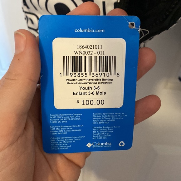 NWT Columbia reversible puffer suit bunting with foot/hand muffs. Black & white. - Picture 6 of 6